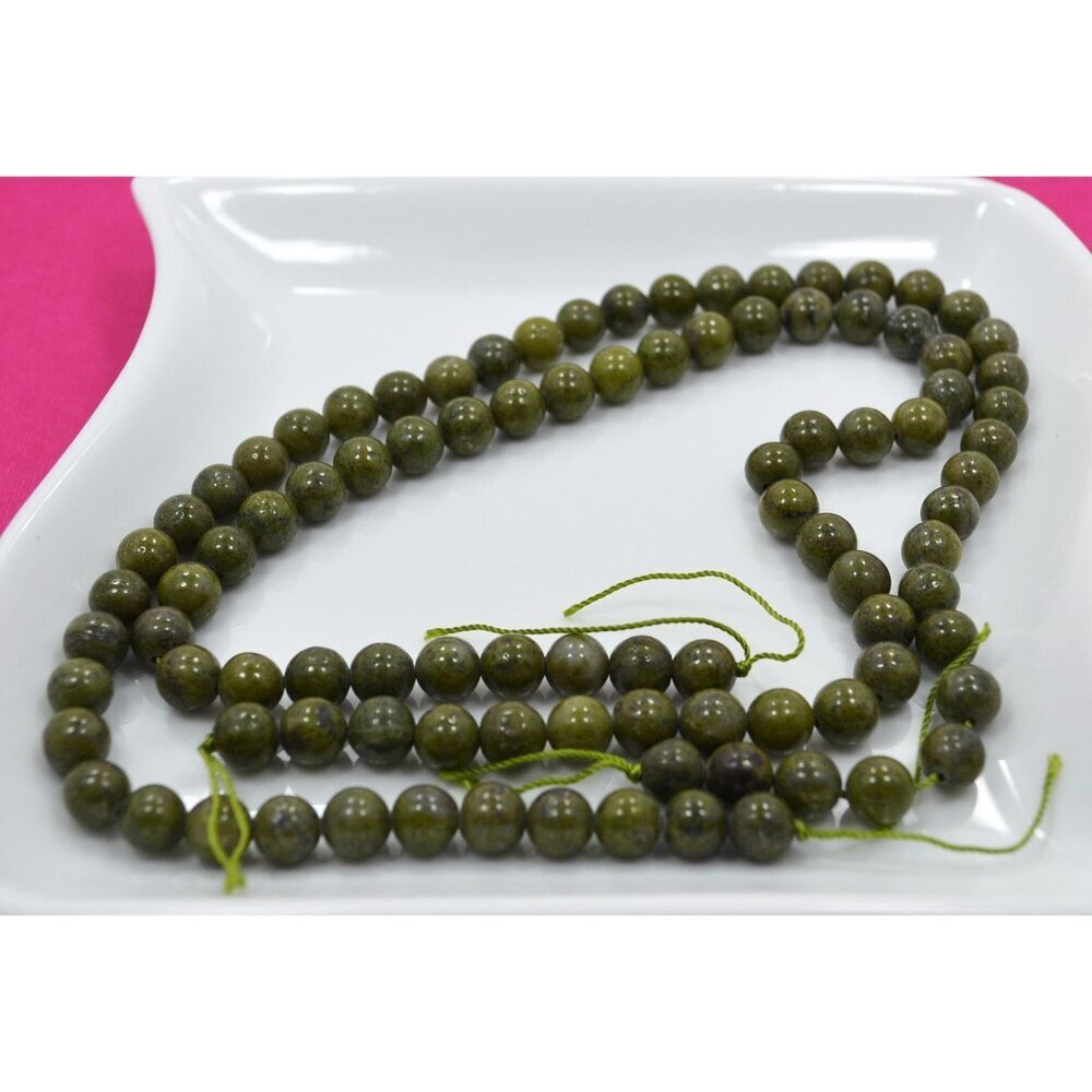 Moss Green Pyrite Stone Beads – 8mm Round, Approx. 48 per Strand with 1mm Hole